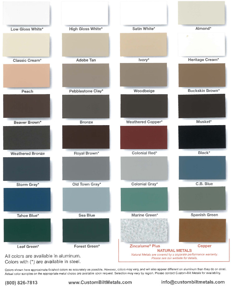 Custom Bilt Metals Gutter Color Chart